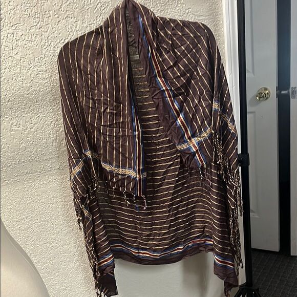 Brown Striped Fringe Shawl - Picture 1 of 1